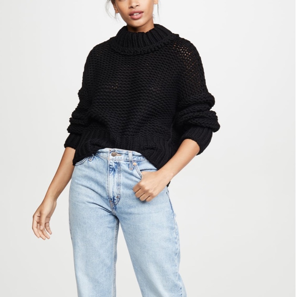 Free People My Only Sunshine High Neck Knit Black Sweater